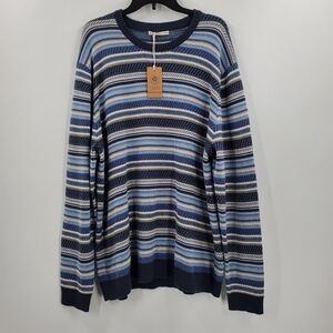 Men's Marine Layer Sweater Blue Reed Jacquard Knit Stripe Organic Cotton XXL NEW